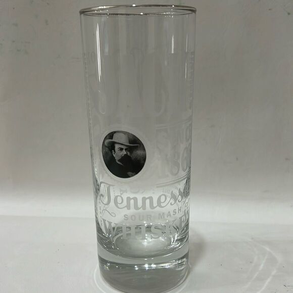 Jack Daniels Whiskey Glass  10 Ounces 6 1/4 In Tall 2 1/4 Inch Round Silver Trim - Picture 1 of 5